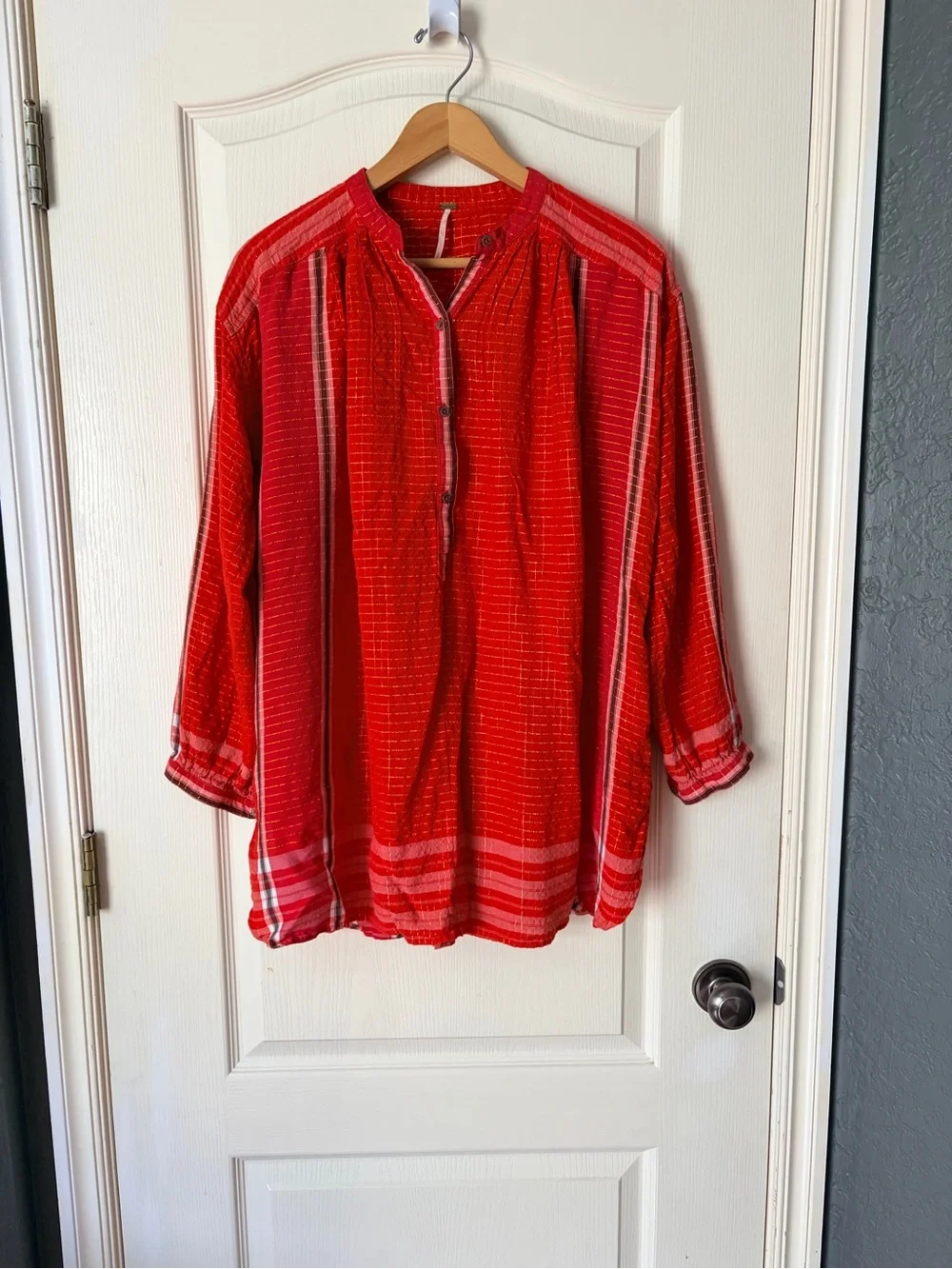 Free People Orange and Gold Long Sleeve Yarn Dye Lurex Tunic Top, Small - Picture 4 of 12